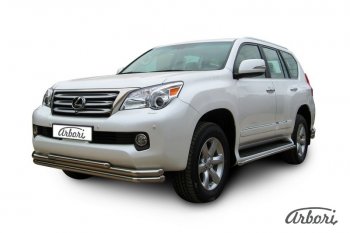 19 349 р. Защита переднего бампера Arbori (нержавейка, 3 трубы d57, 57 и 42 mm) Lexus GX460 J150 дорестайлинг (2009-2013)  с доставкой в г. Майкоп. Увеличить фотографию 2