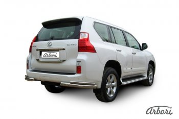 21 329 р. Защита заднего бампера Arbori (уголки, нержавейка, 2 труба d76 и 42 mm). Lexus GX460 J150 дорестайлинг (2009-2013)  с доставкой в г. Майкоп. Увеличить фотографию 2