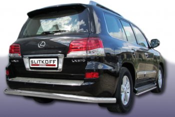 Защита заднего бампера Slitkoff (Ø 76 мм) Lexus LX570  J200 (2012-2015) 1-ый рестайлинг (Сталь с полимерным покрытием. Цвет: серебристый)