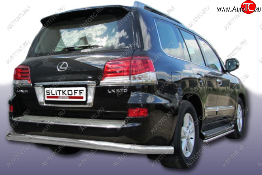 16 849 р. Защита заднего бампера Slitkoff (Ø 76 мм)  Lexus LX570  J200 (2012-2015) 1-ый рестайлинг (Сталь с полимерным покрытием. Цвет: серебристый)  с доставкой в г. Майкоп