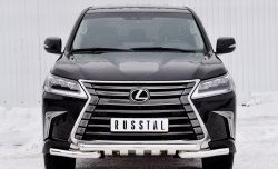 Защита переднего бампера (2 трубы Ø63 мм с зубами, нержавейка) SLITKOFF Lexus LX450d  J200 (2015-2022) 2-ой рестайлинг