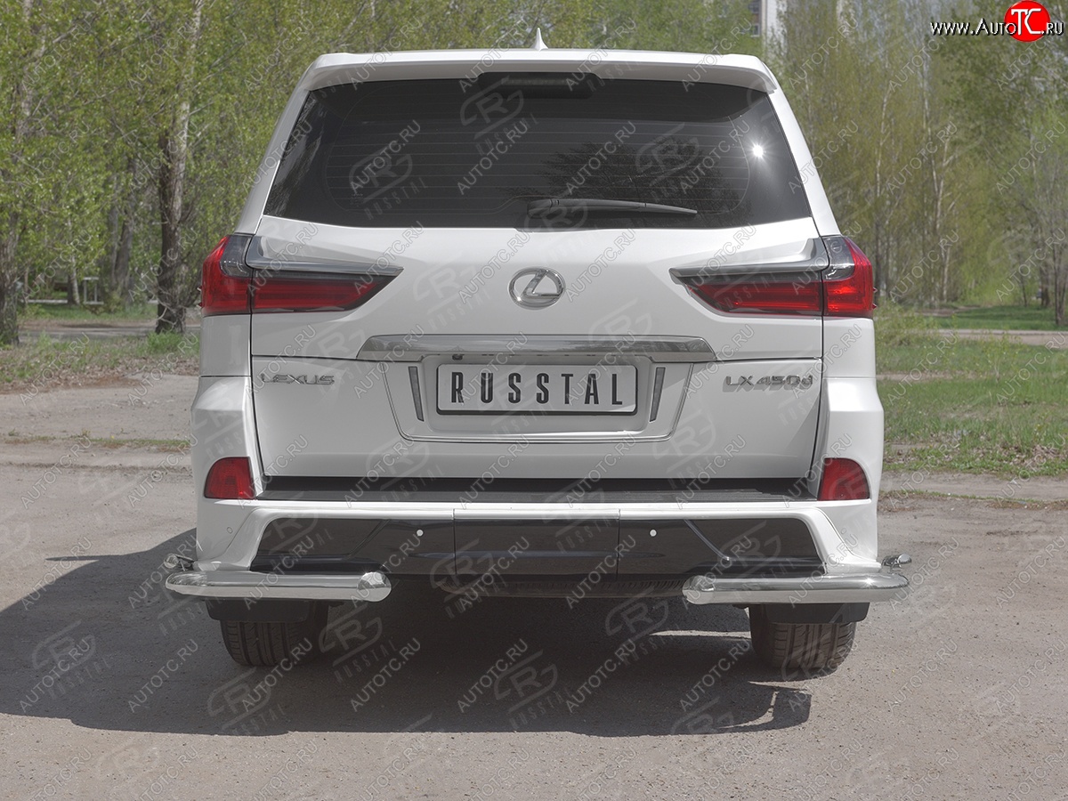 16 849 р. Защита заднего бампера (2 трубы Ø76 и 42 мм уголки, нержавейка) Lexus LX450d J200 2-ой рестайлинг (2015-2022)  с доставкой в г. Майкоп