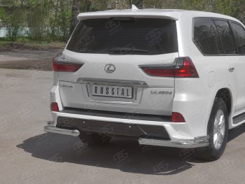 16 849 р. Защита заднего бампера (2 трубы Ø76 и 42 мм уголки, нержавейка) Lexus LX450d J200 2-ой рестайлинг (2015-2022)  с доставкой в г. Майкоп. Увеличить фотографию 2