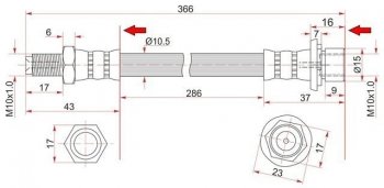 Тормозной шланг SAT (задний, промежуточный, пр-во Таиланд, №2) Lexus LX470 J100 дорестайлинг (1998-2002)
