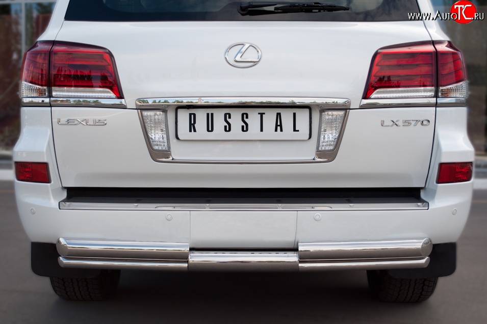 20 949 р. Защита заднего бампера (Ø76 и 42 мм, нержавейка) SLITKOFF Lexus LX570 J200 дорестайлинг (2007-2012)  с доставкой в г. Майкоп