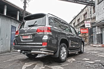 10 999 р. Защита заднего бампера WINBO (уголки, Ø76 и 38 мм, нержавейка) Toyota Land Cruiser 200 дорестайлинг (2007-2012)  с доставкой в г. Майкоп. Увеличить фотографию 2