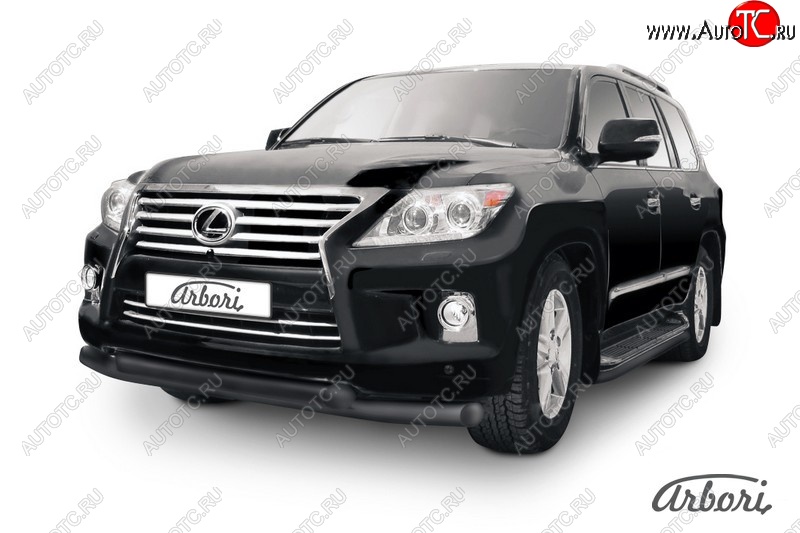 3 799 р. Защита переднего бампера Arbori (черная, 2 трубы d76 mm) Lexus LX570 J200 1-ый рестайлинг (2012-2015)  с доставкой в г. Майкоп