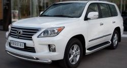 15 999 р. Защита переднего бампера (2 трубыØ76 и 75х42 мм, нержавейка) Russtal Lexus LX570 J200 1-ый рестайлинг (2012-2015)  с доставкой в г. Майкоп. Увеличить фотографию 4