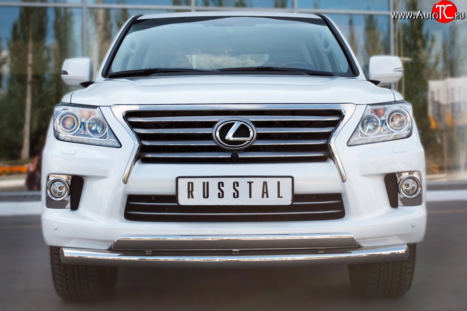 15 999 р. Защита переднего бампера (2 трубыØ76 и 75х42 мм, нержавейка) Russtal Lexus LX570 J200 1-ый рестайлинг (2012-2015)  с доставкой в г. Майкоп
