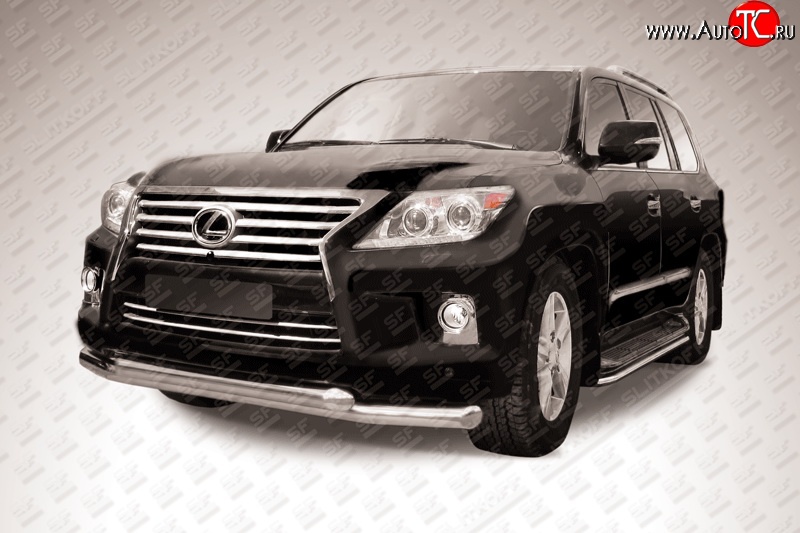 24 949 р. Двойная защита переднего бампера из труб диаметрами по 76 мм Slitkoff  Lexus LX570  J200 (2012-2015) 1-ый рестайлинг (Нержавейка, Полированная)  с доставкой в г. Майкоп