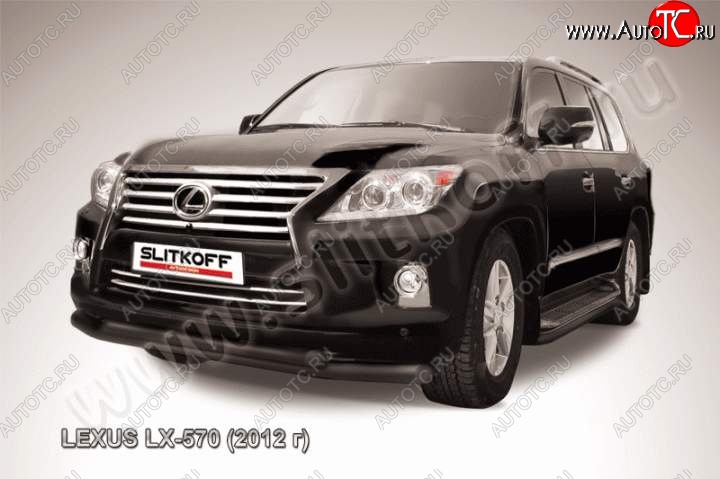 15 699 р. Защита переднего бампера из труб d76+57 Slitkoff (двойная)  Lexus LX570  J200 (2012-2015) 1-ый рестайлинг (Цвет: серебристый)  с доставкой в г. Майкоп