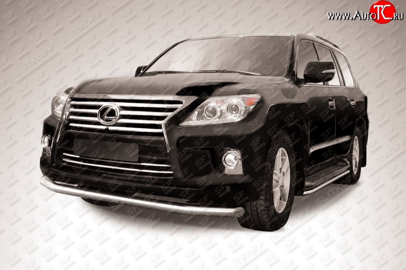 16 849 р. Одинарная защита переднего бампера из трубы диаметром 76 мм Slitkoff Lexus LX570 J200 1-ый рестайлинг (2012-2015) (Нержавейка, Полированная)  с доставкой в г. Майкоп