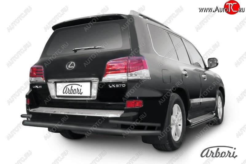 13 499 р. Защита заднего бампера Arbori (черная, 2 трубы d76 и 42 mm). Lexus LX570 J200 1-ый рестайлинг (2012-2015)  с доставкой в г. Майкоп
