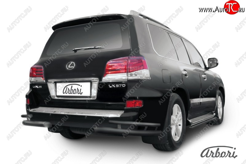 11 663 р. Защита заднего бампера Arbori (уголки, черная, 2 трубы d76 и 42 mm). Lexus LX570 J200 1-ый рестайлинг (2012-2015)  с доставкой в г. Майкоп