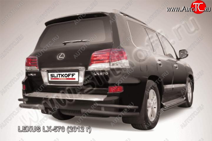 15 649 р. Защита заднего бампера из уголков d76+d42 Slitkoff (двойные)  Lexus LX570  J200 (2012-2015) 1-ый рестайлинг (Цвет: серебристый)  с доставкой в г. Майкоп