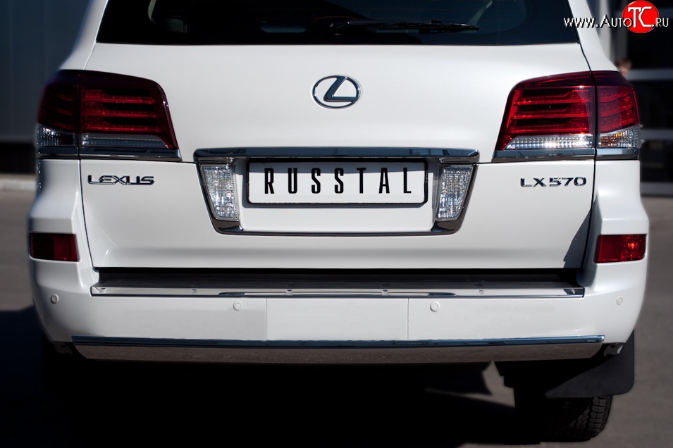 13 999 р. Защита заднего бампера (Ø75x42 мм, нержавейка) Russtal Lexus LX570 J200 1-ый рестайлинг (2012-2015)  с доставкой в г. Майкоп