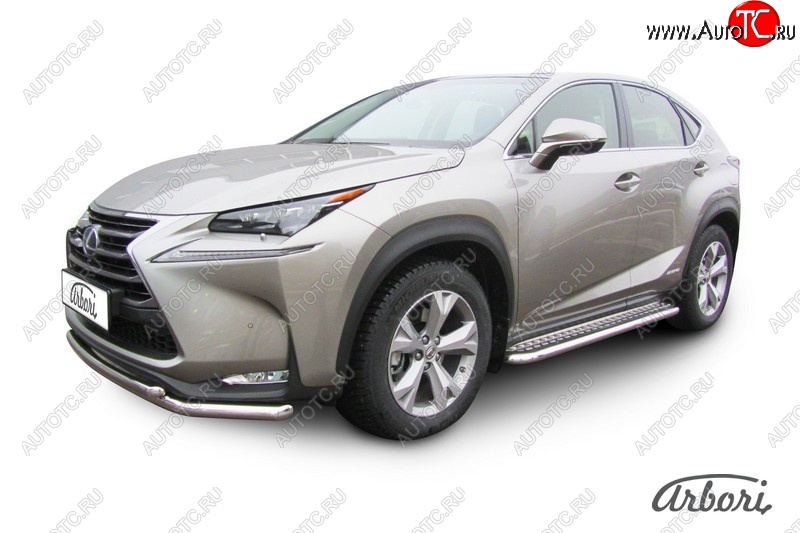 4 724 р. Защита штатных порогов с листом Arbori (нержавейка, алюминий, d57) Lexus NX300h Z10 дорестайлинг (2014-2017)  с доставкой в г. Майкоп