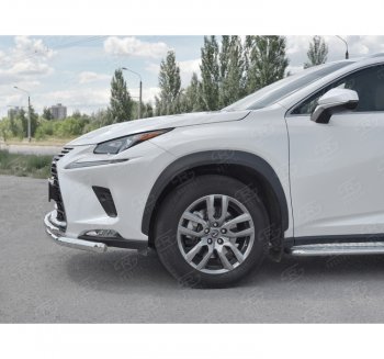 20 549 р. Защита переднего бампера (2 трубы Ø63 и 42 мм, нержавейка) SLITKOFF  Lexus NX300h  Z10 (2014-2017) дорестайлинг  с доставкой в г. Майкоп. Увеличить фотографию 2