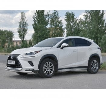 Защита переднего бампера (2 трубы Ø63 и 42 мм, нержавейка) SLITKOFF Lexus NX300h  Z10 (2014-2017) дорестайлинг