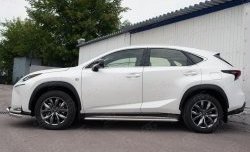 24 649 р. Порожки для ног (Ø42) SLITKOFF Lexus NX200 Z10 дорестайлинг (2014-2017) (лист - алюминий, профиль - нержавейка)  с доставкой в г. Майкоп. Увеличить фотографию 2
