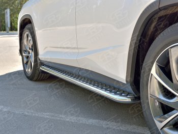 24 649 р. Порожки для ног (кроме комплектации F-Sport) SLITKOFF (Ø42 мм)  Lexus RX350L  AL20 (2017-2022) дорестайлинг, рестайлинг (Лист алюминиевый, труба - нержавейка)  с доставкой в г. Майкоп. Увеличить фотографию 3