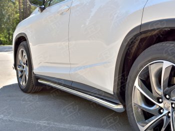 Защита порогов (Ø63 мм, нержавейка, кроме F-sport) SLITKOFF Lexus RX350L  AL20 (2017-2022) дорестайлинг, рестайлинг (Металлические торцы под 45°)