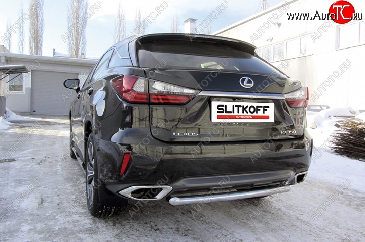 12 799 р. Защита заднего бампера из короткой трубы диаметром 57 мм Slitkoff Lexus RX350 AL20 дорестайлинг (2015-2019) (Нержавейка, Полированная)  с доставкой в г. Майкоп
