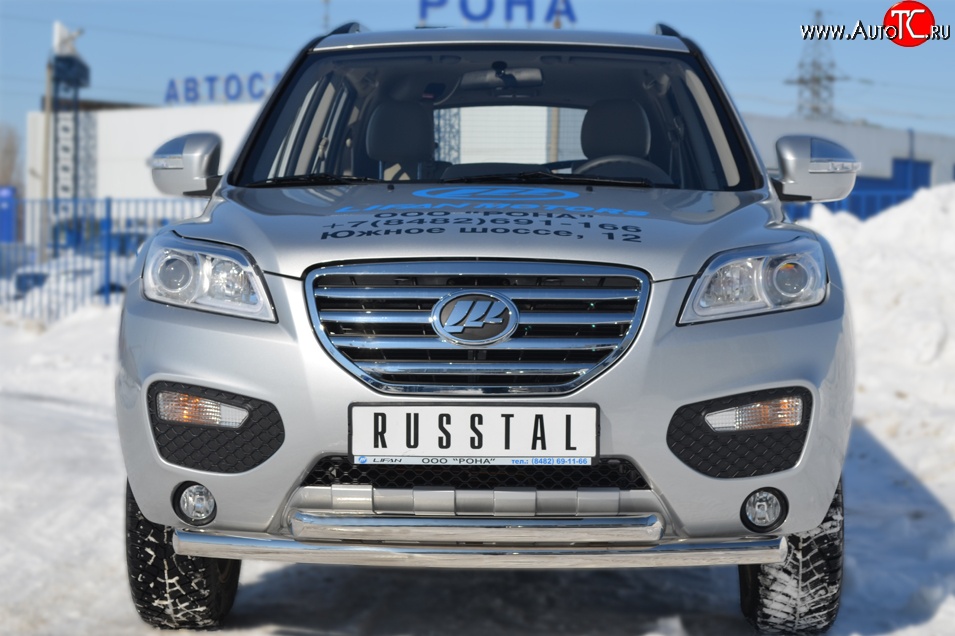 17 949 р. Защита переднего бампера (2 трубыØ63 мм, нержавейка) SLITKOFF  Lifan X60 (2011-2015) дорестайлинг  с доставкой в г. Майкоп