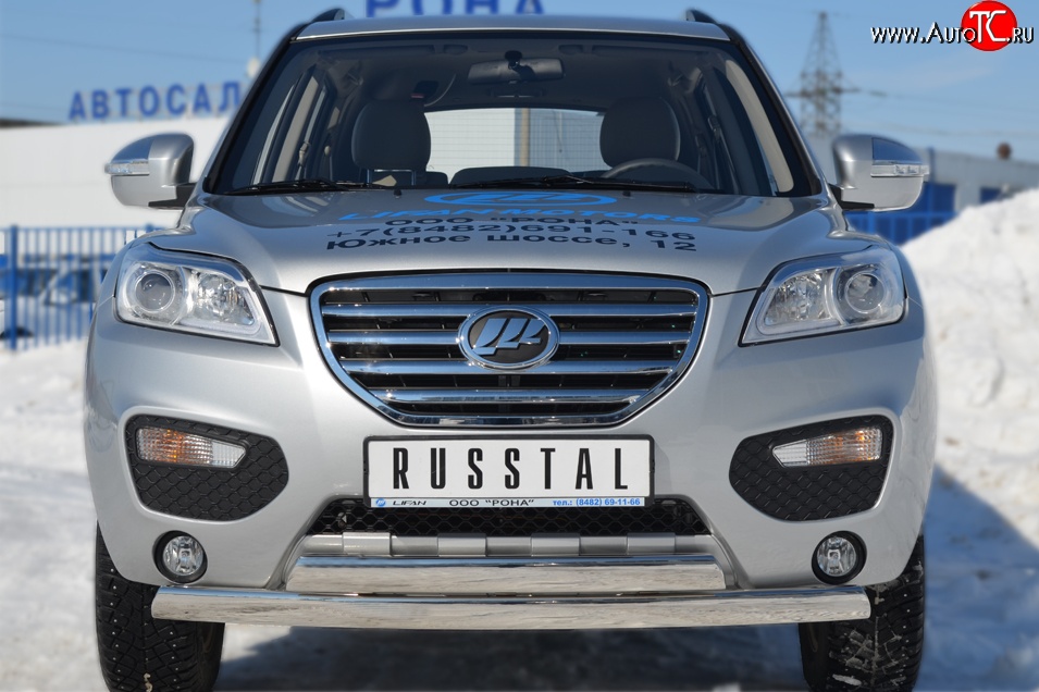 16 549 р. Защита переднего бампера (2 трубыØ75х42 мм, нержавейка) Russtal Lifan X60 дорестайлинг (2011-2015)  с доставкой в г. Майкоп