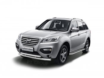 Защита переднего бампера двойная из труб d63/51 мм Petroil Tuning Lifan X60 дорестайлинг (2011-2015) (Нержавеющая полированная сталь)