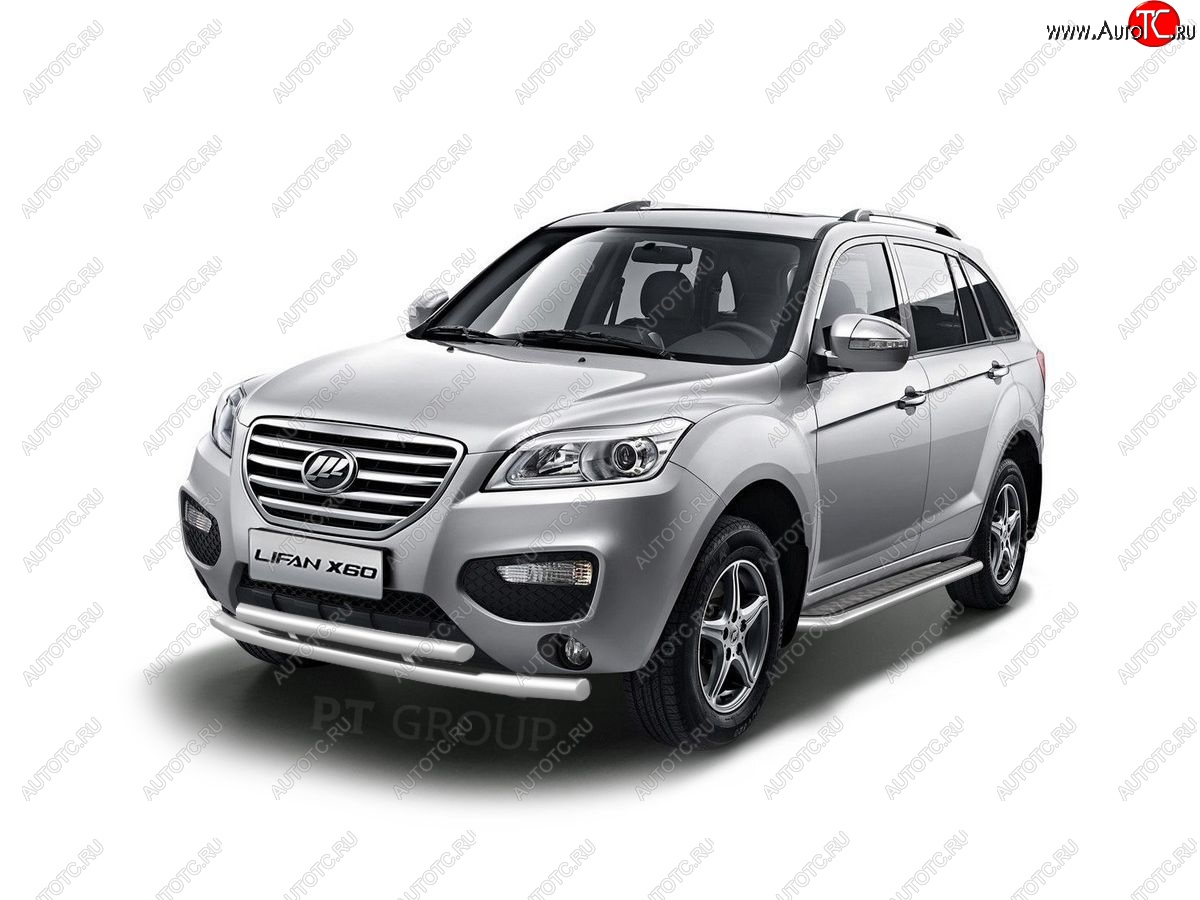 17 949 р. Защита переднего бампера двойная из труб d63/51 мм Petroil Tuning Lifan X60 дорестайлинг (2011-2015) (Нержавеющая полированная сталь)  с доставкой в г. Майкоп