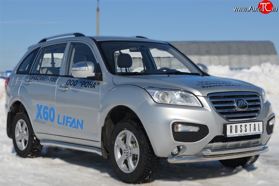 70 999 р. Защита порогов из круглой трубы диаметром 63 мм Russtal Lifan X60 дорестайлинг (2011-2015) (Защита порогов с со скосами на торцах (вариант 1))  с доставкой в г. Майкоп