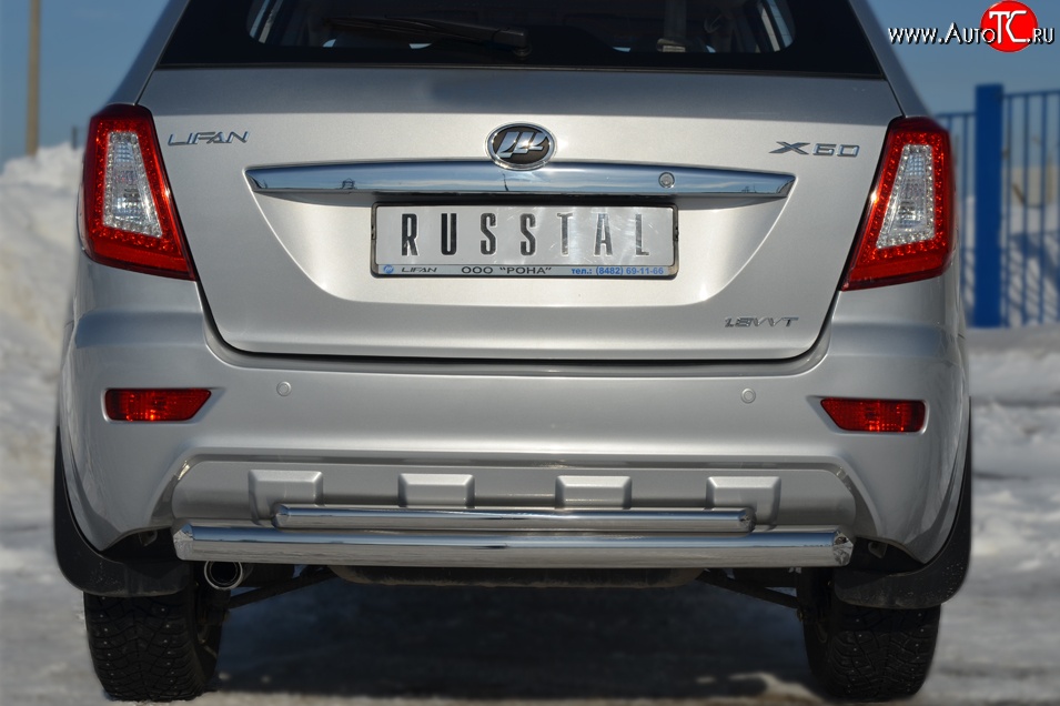 18 549 р. Защита заднего бампера (Ø76 и 42 мм, нержавейка) SLITKOFF  Lifan X60 (2011-2015) дорестайлинг  с доставкой в г. Майкоп