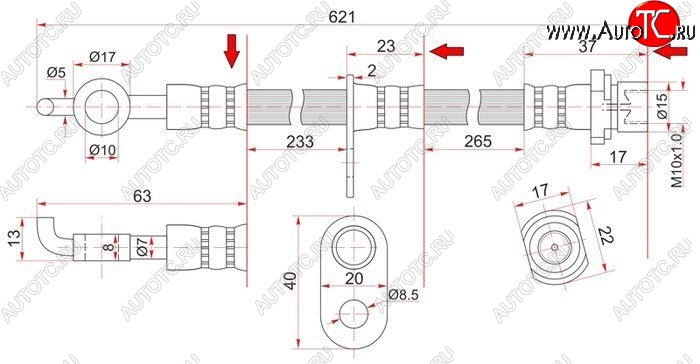659 р. Тормозной шланг SAT (передний, правый, пр-во Таиланд) Toyota Allion T240 седан дорестайлинг (2001-2004)  с доставкой в г. Майкоп