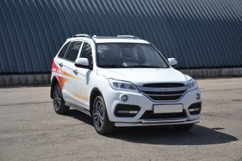 Защита переднего бампера двойная из труб d63/51 мм Petroil Tuning Lifan X60 2-ой рестайлинг (2016-2025) (Нержавеющая полированная сталь)