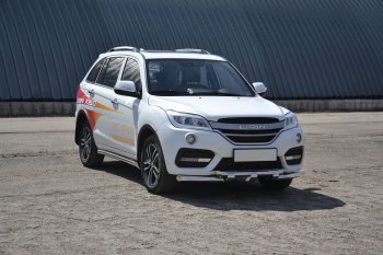 20 769 р. Защита переднего бампера двойная с зубьями из труб d63/63 мм Petroil Tuning Lifan X60 2-ой рестайлинг (2016-2025) (Нержавеющая полированная сталь)  с доставкой в г. Майкоп. Увеличить фотографию 2