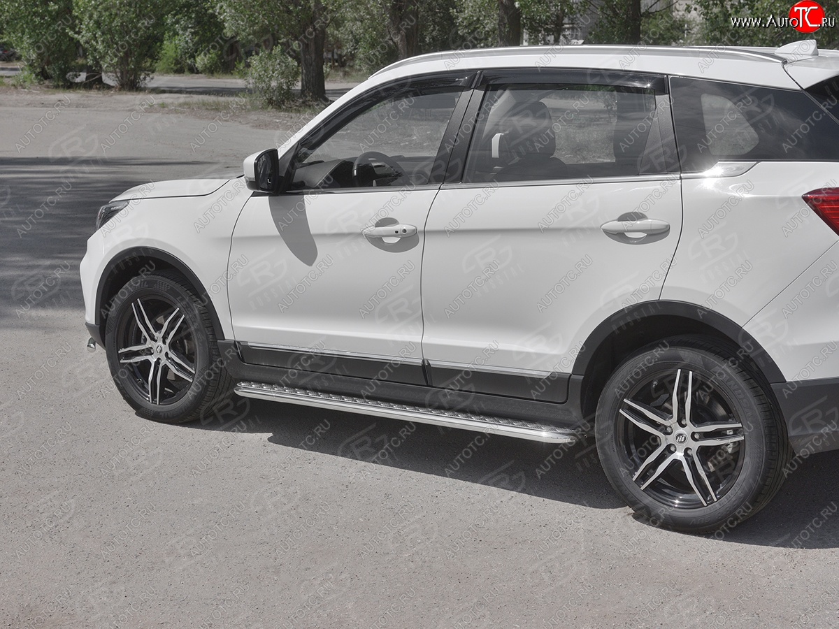 22 999 р. Порожки для ног SLITKOFF (Ø42 мм)  Lifan X70 (2018-2025) (Лист алюминиевый, труба - сталь окрашенная в черный цвет)  с доставкой в г. Майкоп