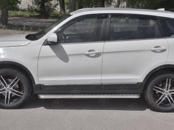 22 999 р. Порожки для ног SLITKOFF (Ø42 мм)  Lifan X70 (2018-2025) (Лист алюминиевый, труба - сталь окрашенная в черный цвет)  с доставкой в г. Майкоп. Увеличить фотографию 2