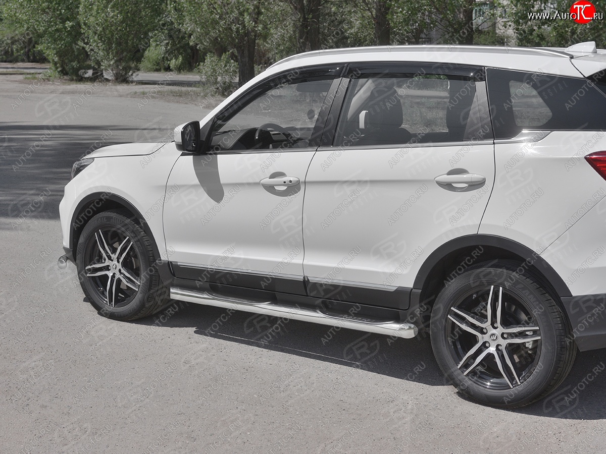 24 549 р. Защита порогов (Ø76 мм с проступью, нержавейка) SLITKOFF  Lifan X70 (2018-2025) (Металлические торцы под 45°)  с доставкой в г. Майкоп