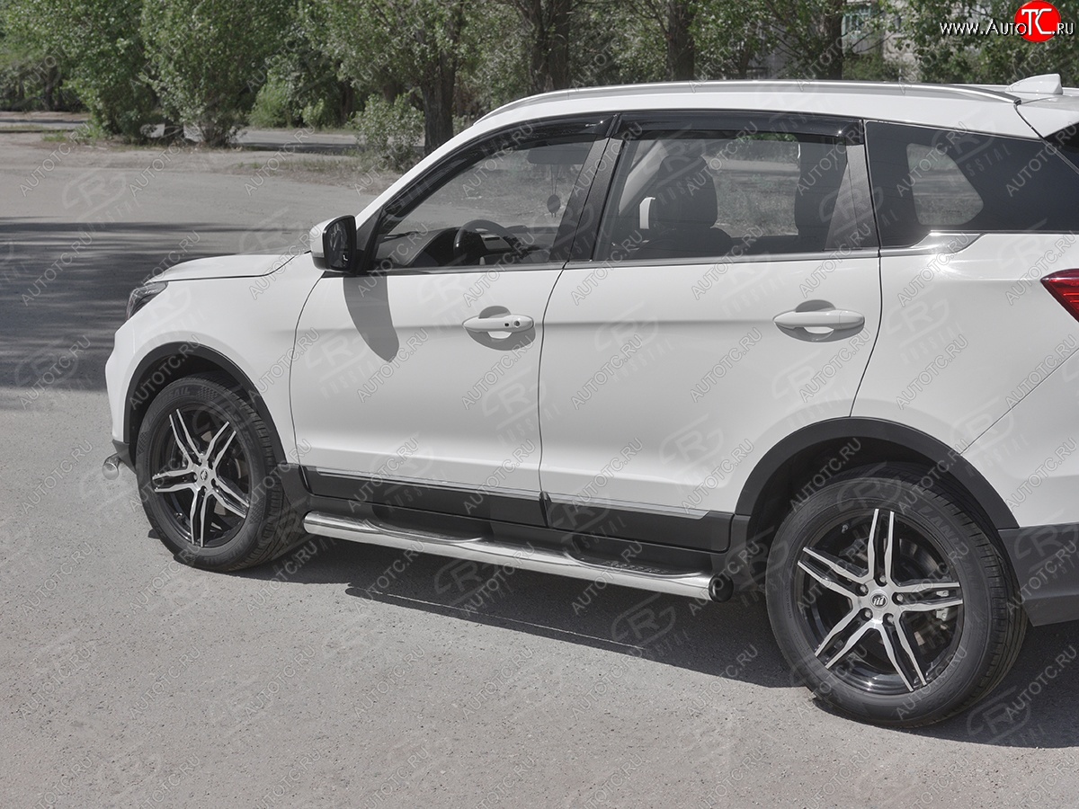 22 549 р. Защита порогов (Ø76 мм с проступью, нержавейка) SLITKOFF Lifan X70 (2018-2025) (С пластиковыми заглушками на торцах)  с доставкой в г. Майкоп