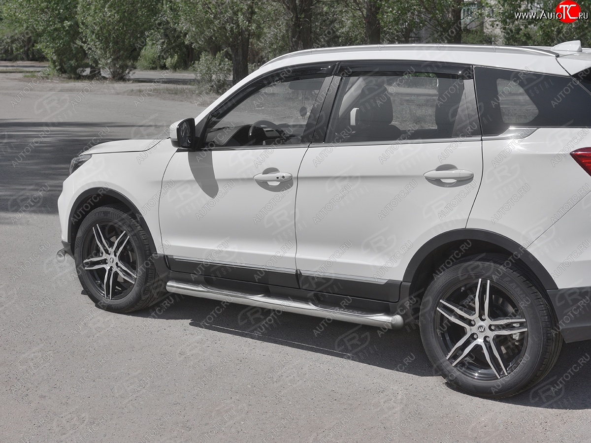 24 549 р. Защита порогов (Ø76 мм с проступью, нержавейка) SLITKOFF  Lifan X70 (2018-2025) (Металлические торцы под 90°)  с доставкой в г. Майкоп