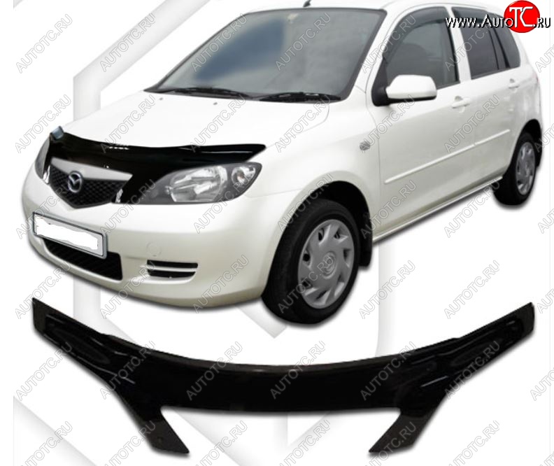 1 959 р. Дефлектор капота CA-Plastiс exclusive  Mazda Demio  2 DY (2002-2005) дорестайлинг (Classic черный, Без надписи)  с доставкой в г. Майкоп