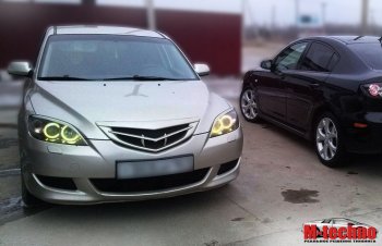 689 р. Реснички на фары Style v2 (длинные)  Mazda 3/Axela  BK (2006-2009) рестайлинг, хэтчбэк (Неокрашенные)  с доставкой в г. Майкоп. Увеличить фотографию 3