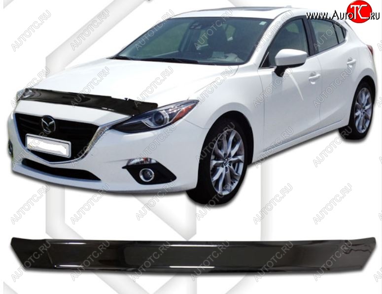 1 899 р. Дефлектор капота CA-Plastic Mazda 3/Axela BM дорестайлинг седан (2013-2016) (Classic черный, Без надписи)  с доставкой в г. Майкоп
