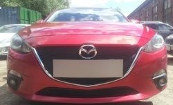 2 599 р. Сетка в решетку радиатора (под номерной знак)Russtal Mazda 3/Axela BM дорестайлинг, хэтчбэк (2013-2016) (черная)  с доставкой в г. Майкоп. Увеличить фотографию 2
