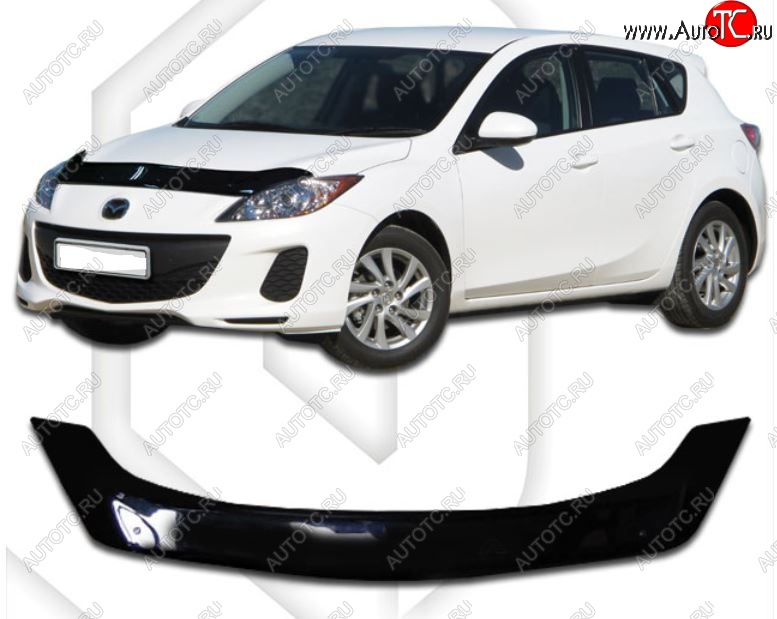 2 079 р. Дефлектор капота CA-Plastic  Mazda 3/Axela  BL (2009-2013) дорестайлинг, хэтчбэк 5 дв., рестайлинг, хэтчбэк (Classic черный, Без надписи)  с доставкой в г. Майкоп