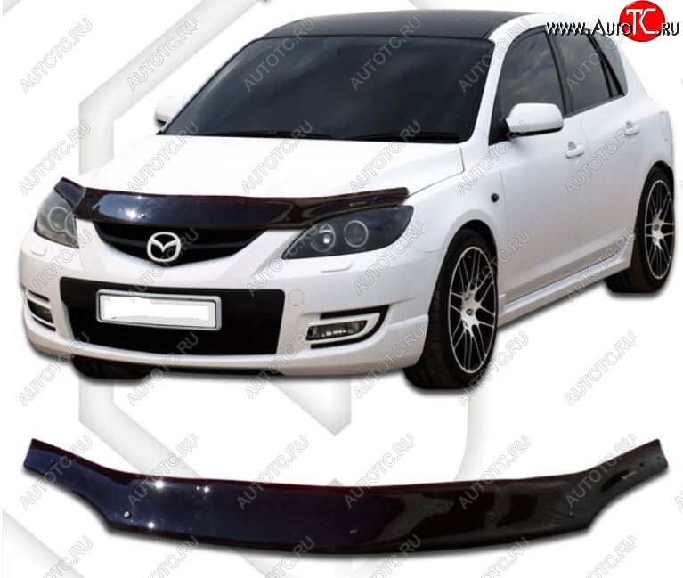 2 159 р. Дефлектор капота CA-Plastiс  Mazda Axela  MPS (2006-2009) (Classic черный, Без надписи)  с доставкой в г. Майкоп