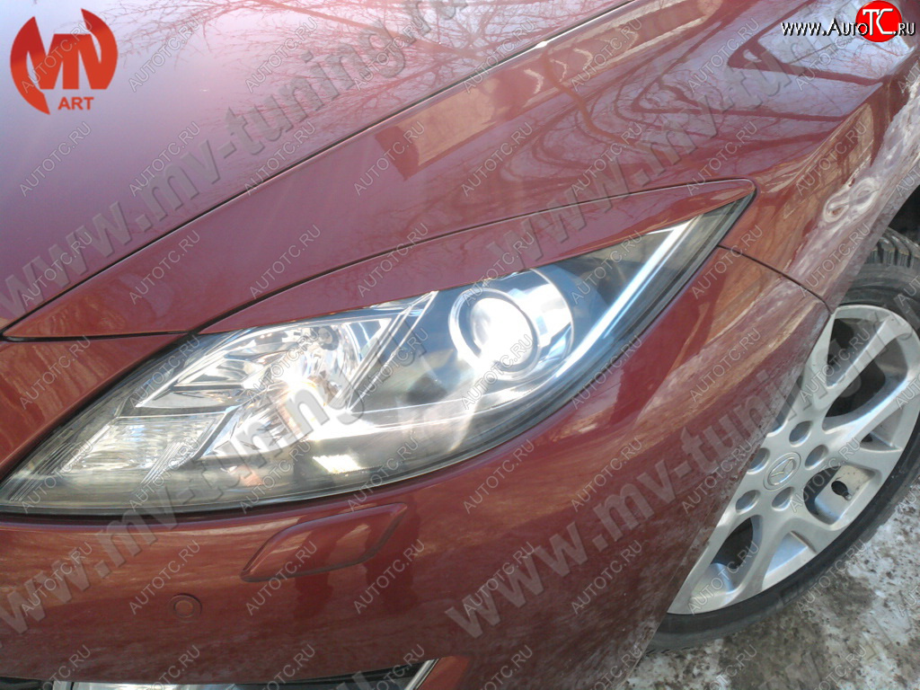 1 299 р. Реснички на фары (на фары без адаптивного света) MV-Tuning Mazda 6 GH рестайлинг лифтбэк (2010-2012) (Неокрашенные)  с доставкой в г. Майкоп