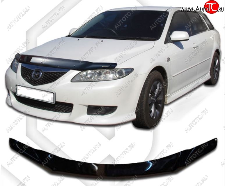 2 799 р. Дефлектор капота CA-Plastic Mazda 6 GG, GY универсал рестайлинг (2005-2008) (Classic черный, Без надписи)  с доставкой в г. Майкоп