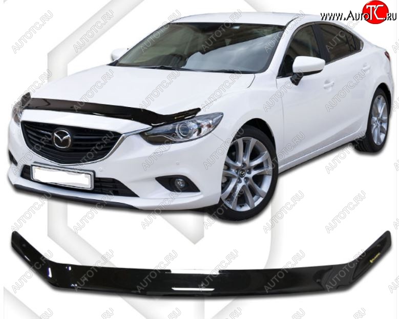 1 999 р. Дефлектор капота CA-Plastic Mazda 6 GJ дорестайлинг универсал (2012-2015) (Classic черный, Без надписи)  с доставкой в г. Майкоп
